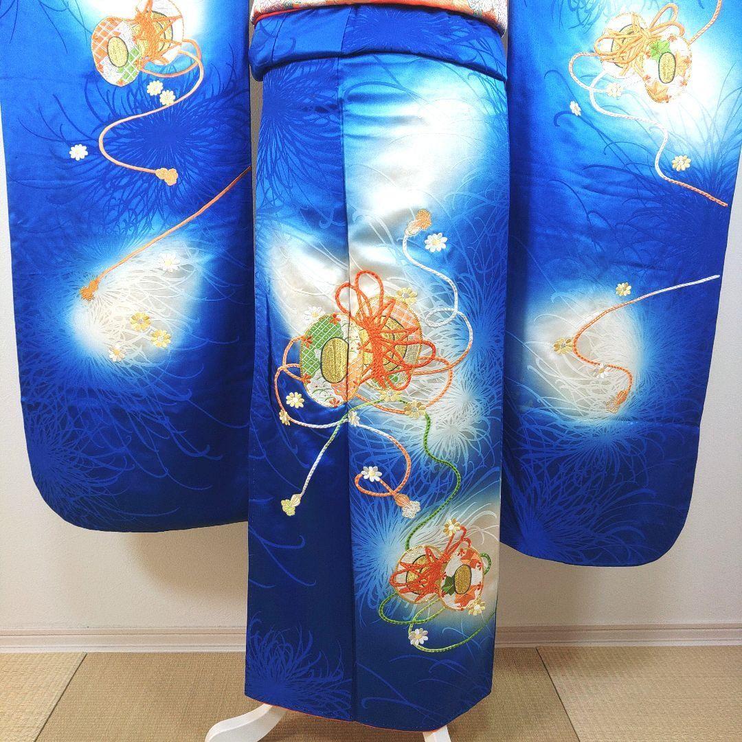 格安！　振袖フルセット　9点　成人式　結婚式　前撮り　青　ブルー　オレンジ