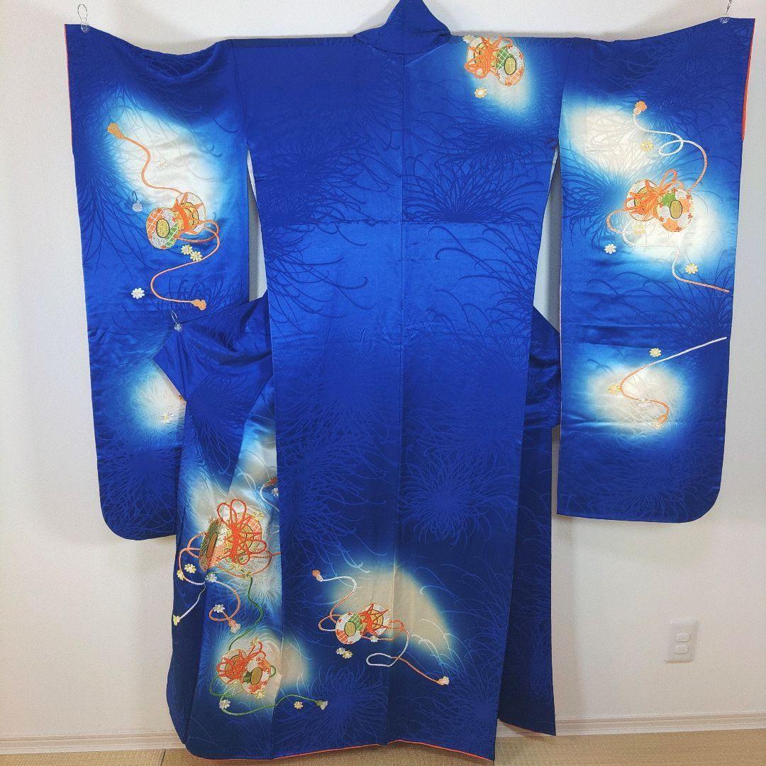 格安！　振袖フルセット　9点　成人式　結婚式　前撮り　青　ブルー　オレンジ