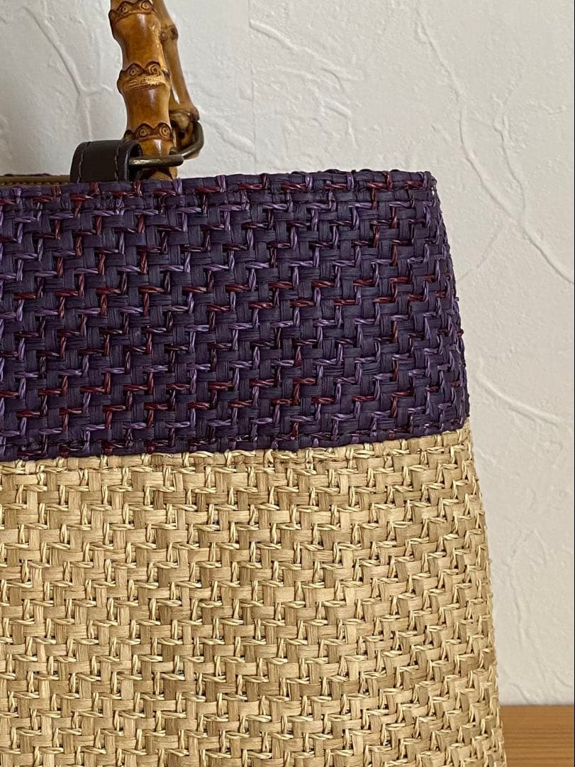 【新品未使用】カゴ風バッグ　生成り×パープル