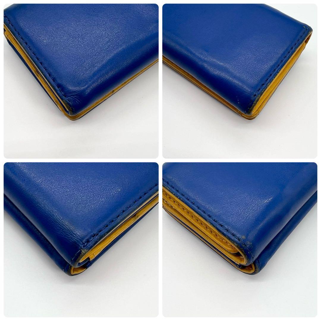 【希少✨完売品】ディーゼル　三つ折り財布　1DR　Dロゴ　レザー　ブルー　イエロ