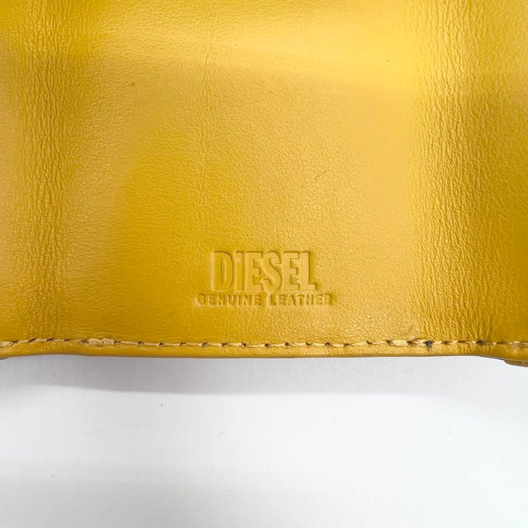 【希少✨完売品】ディーゼル　三つ折り財布　1DR　Dロゴ　レザー　ブルー　イエロ