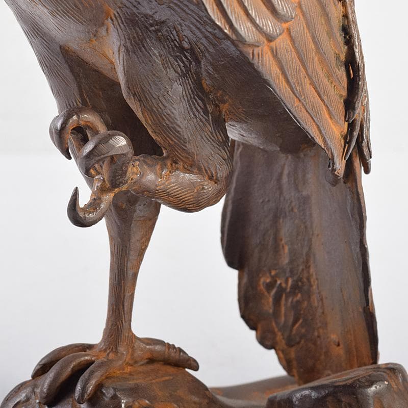 龍ちゃん　時代金工　蝋型鋳銅　古銅　鷹　香炉　置物　U　R8804