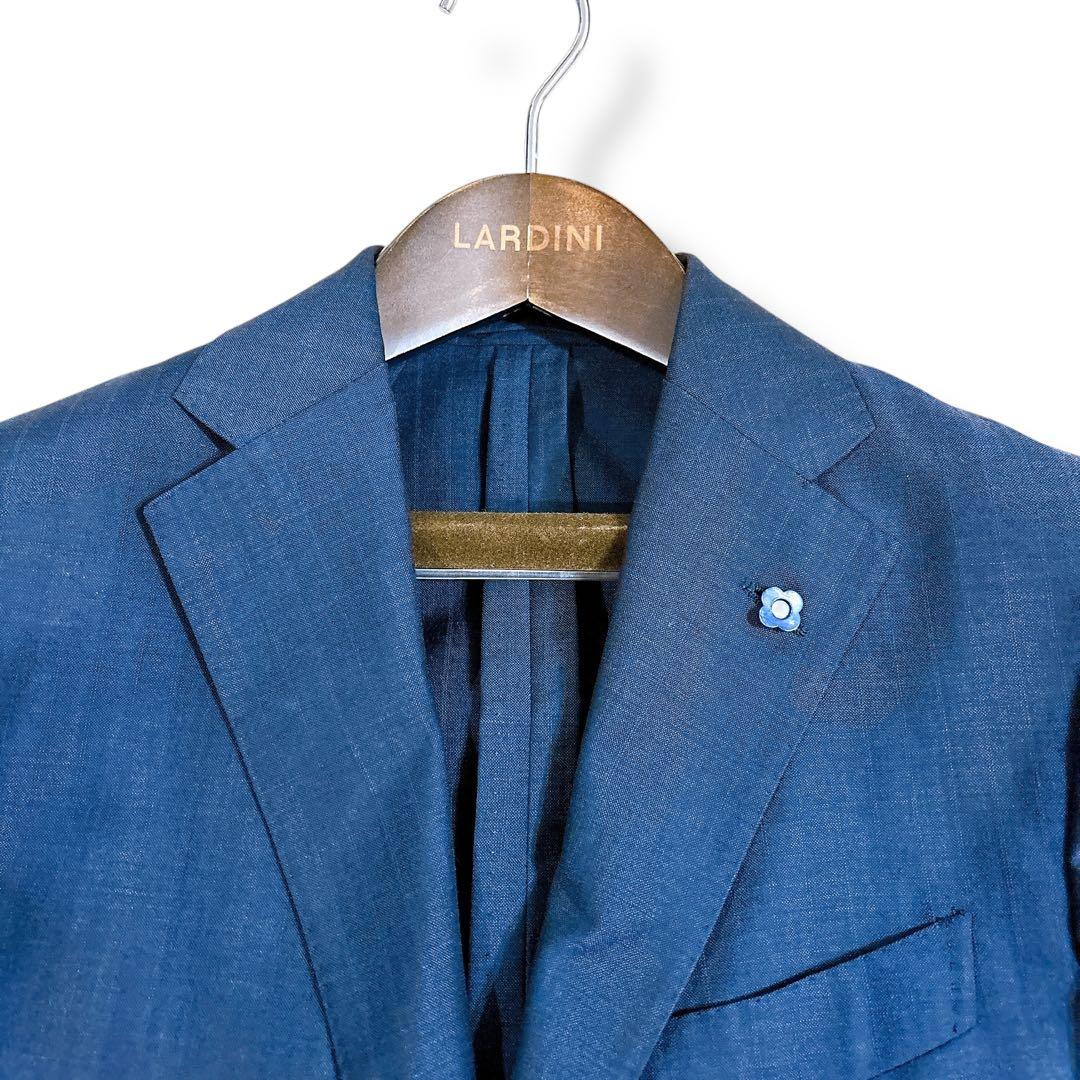 美品 LARDINI ブートニエール付 セットアップ スーツ ネイビー 46