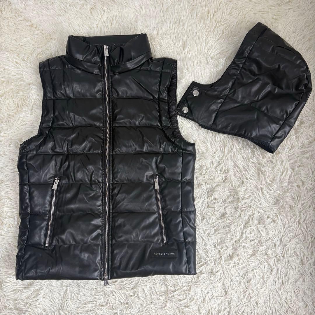 RTEG アダムスジャグラー ブラックキルティングダウンベスト（フード付き）