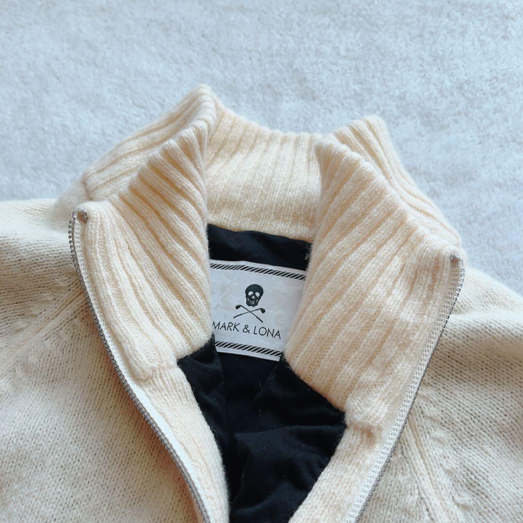 美品　マークアンドロナ　裏地付　ニットジャケット　ジップ　防風　白　ホワイト