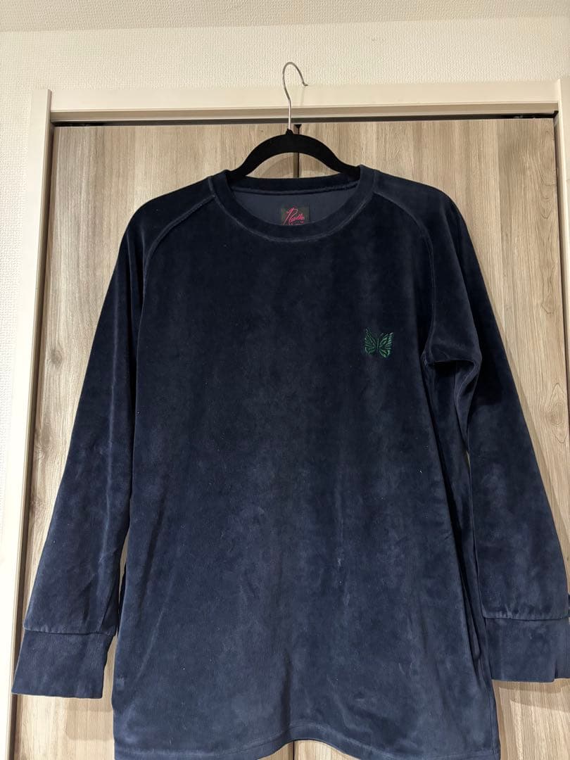 needles✖️beams boy ベロアクルー　ネイビー