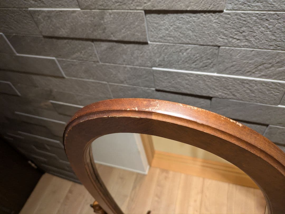 【アンティーク】ナチュラル木製スタンドミラー 姿見 全身鏡 オーバルデザイン