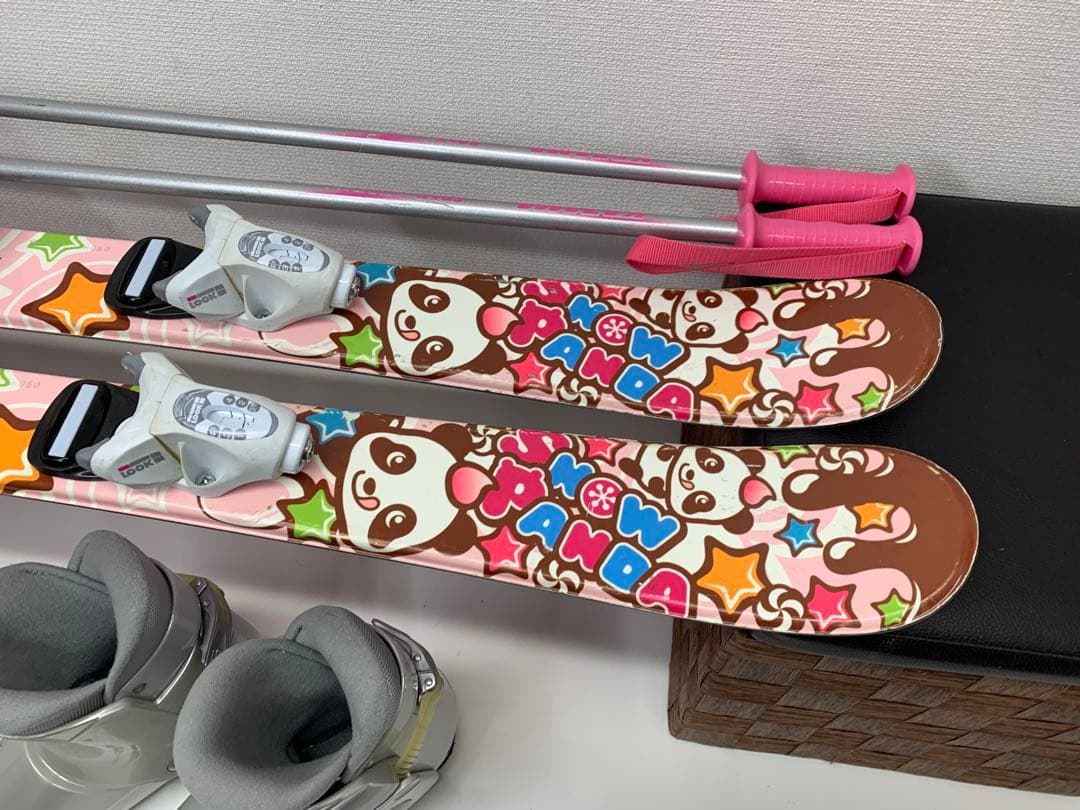 子供スキー　スノーパンダ　板　ビンディング ブーツ ストック 4点セット