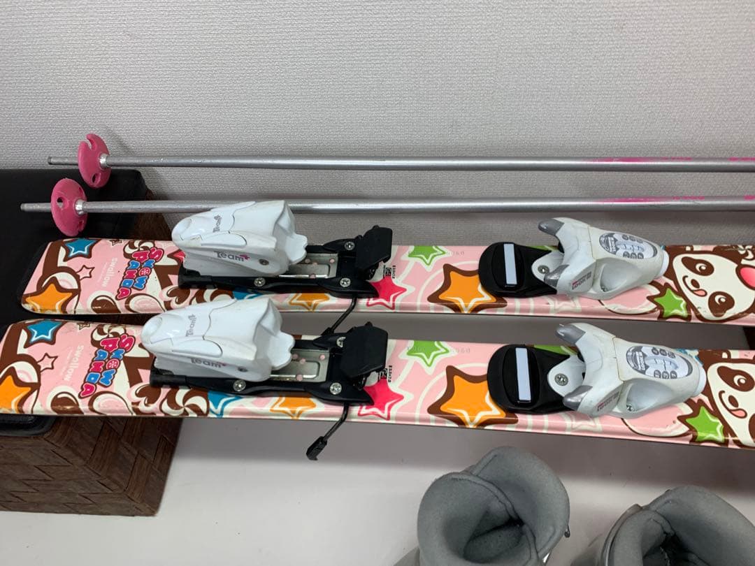 子供スキー　スノーパンダ　板　ビンディング ブーツ ストック 4点セット