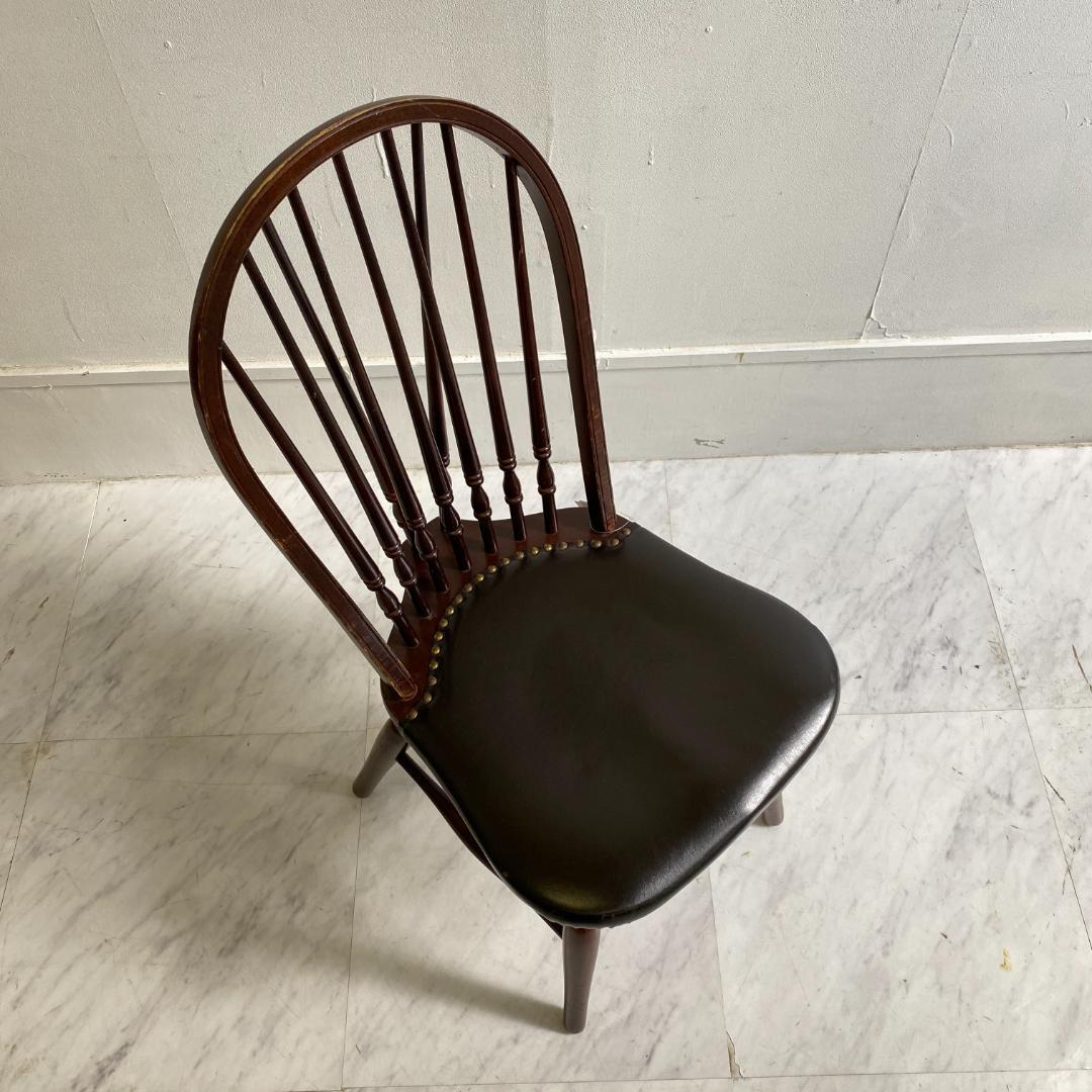 秋田木工 ビンテージ ダイニングチェア 2脚セット 曲木椅子 レザー 鋲打ち