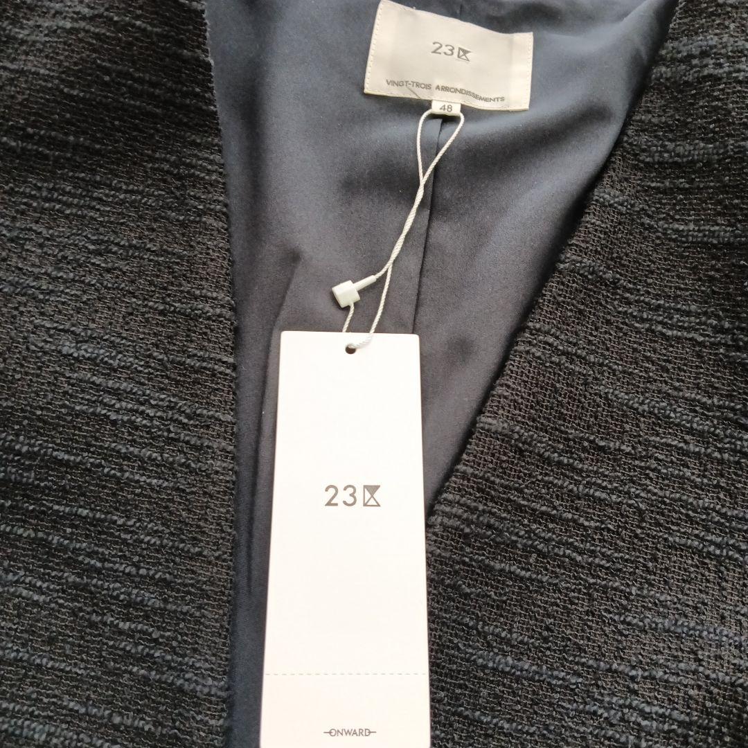 23区大きいサイズ48ツイードノーカラージャケットネイビー新品タグ付卒業式近年