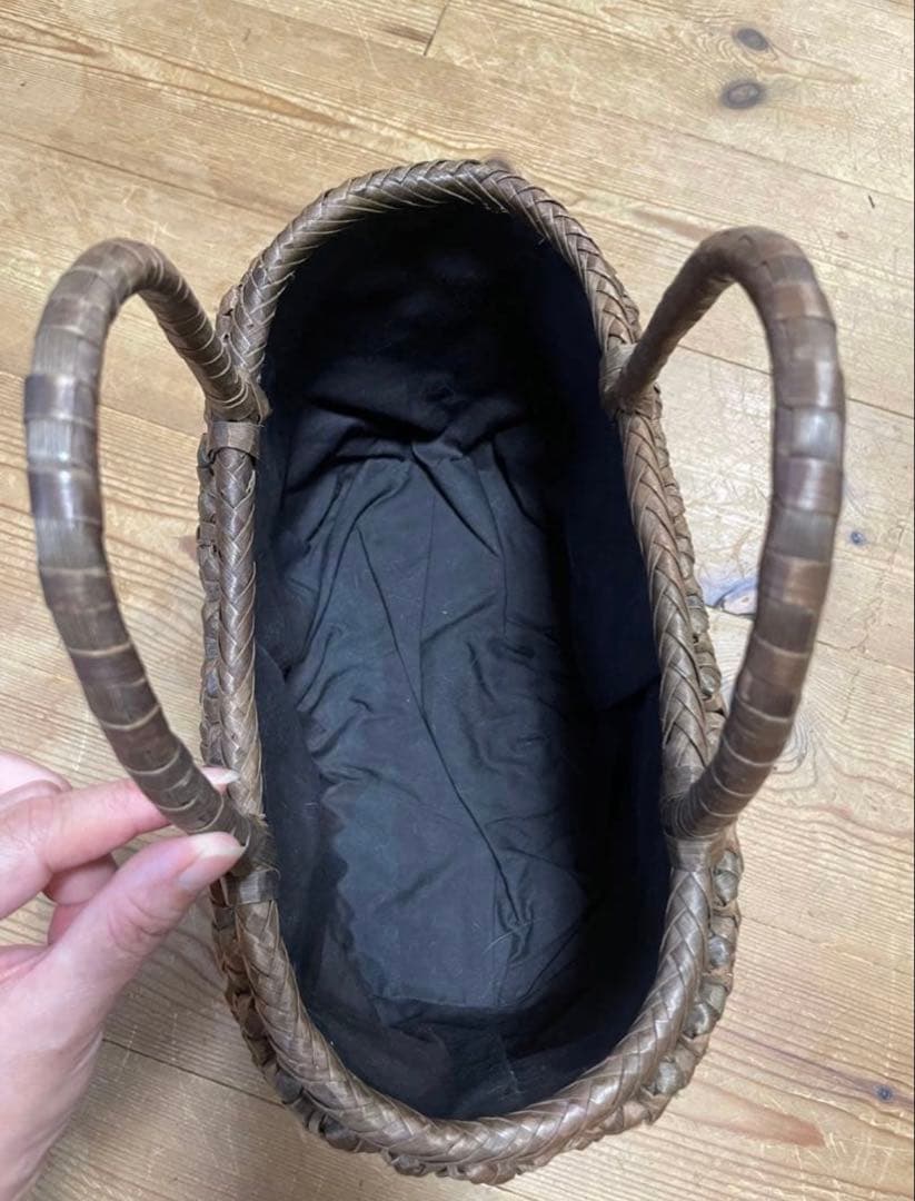 希少 国産 山葡萄くるみ・カゴバッグ/六角細工編み/丸型 くるみ蔓