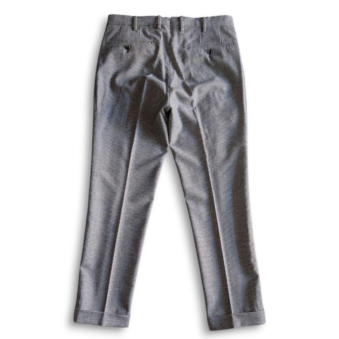 美品 PT01 千鳥格子 ストレッチ 秋冬ウール スラックス 48 ネイビー