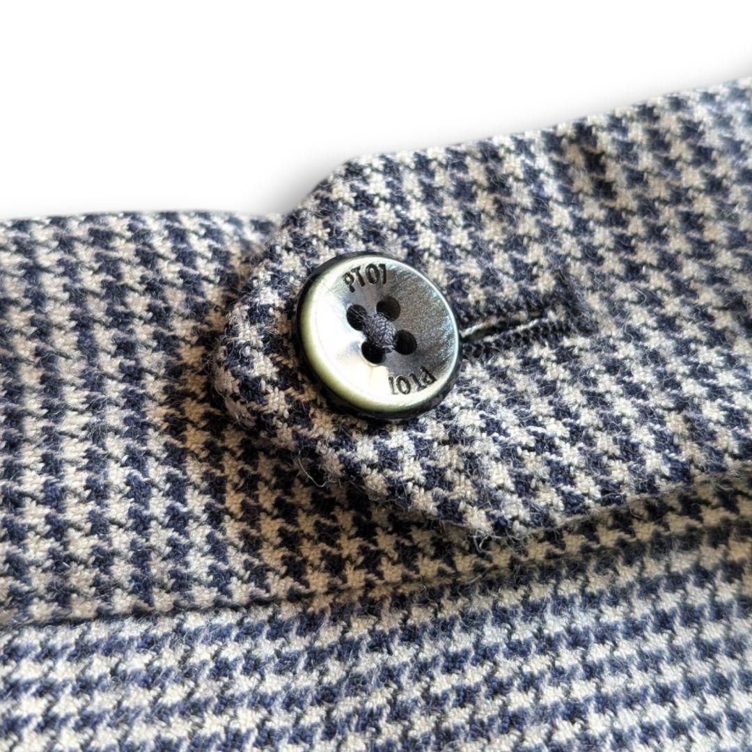 美品 PT01 千鳥格子 ストレッチ 秋冬ウール スラックス 48 ネイビー