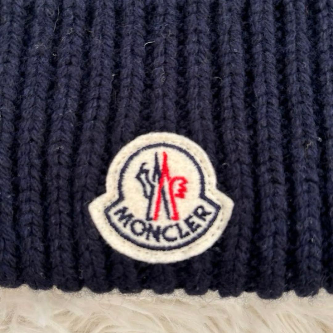 モンクレールMONCLER カシミヤウールニット帽 リブ編みキャップワッペンロゴ