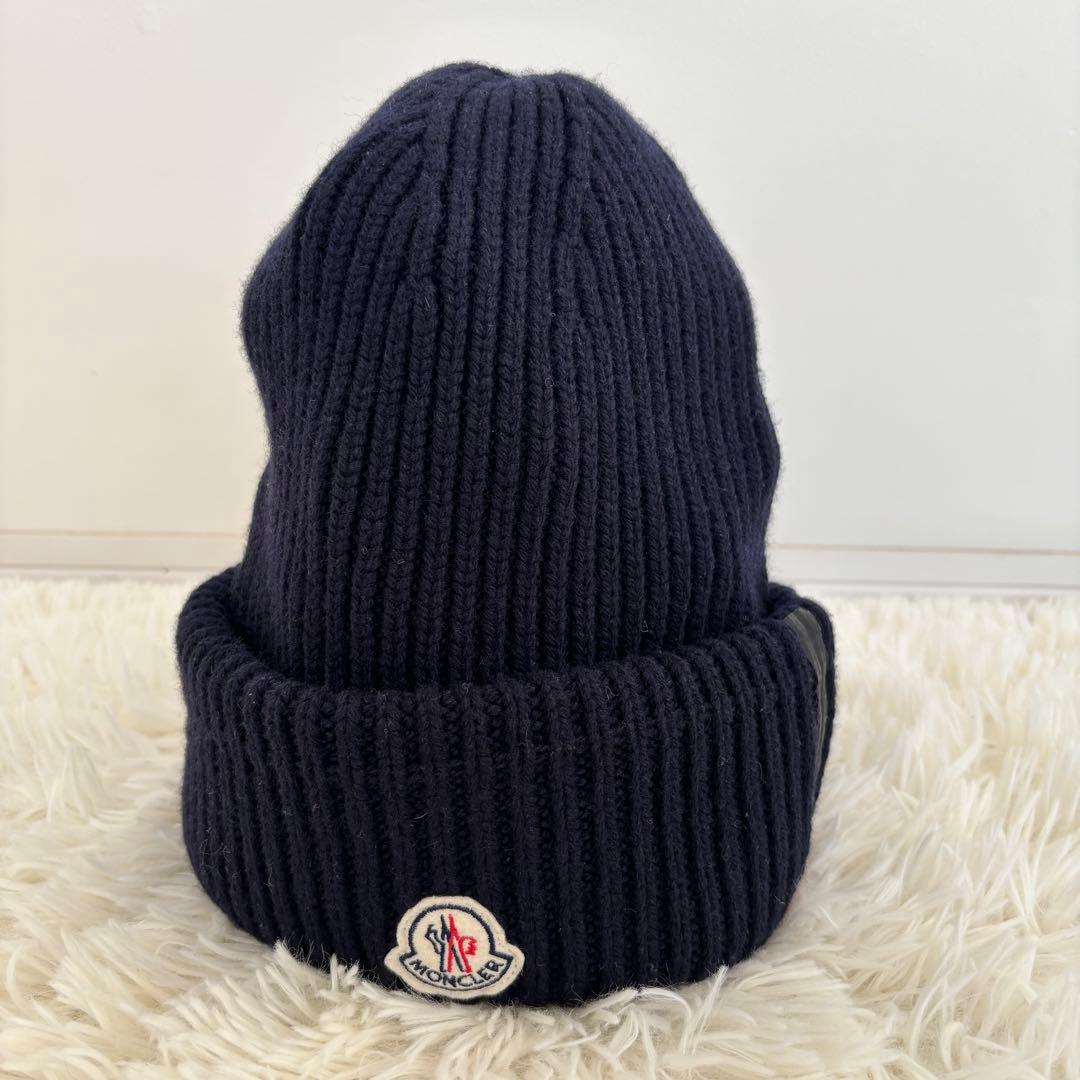 モンクレールMONCLER カシミヤウールニット帽 リブ編みキャップワッペンロゴ