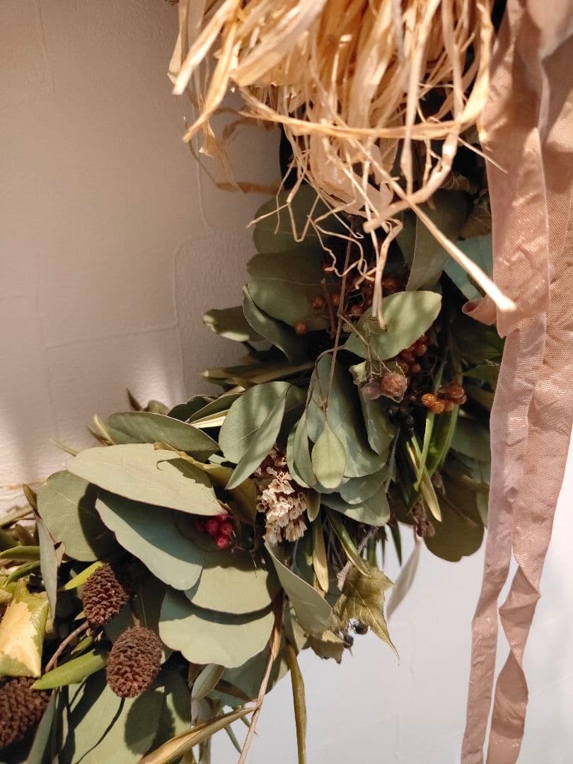 特大リース 50cm オリーブ ポポラス ドライフラワー 木の実 リース