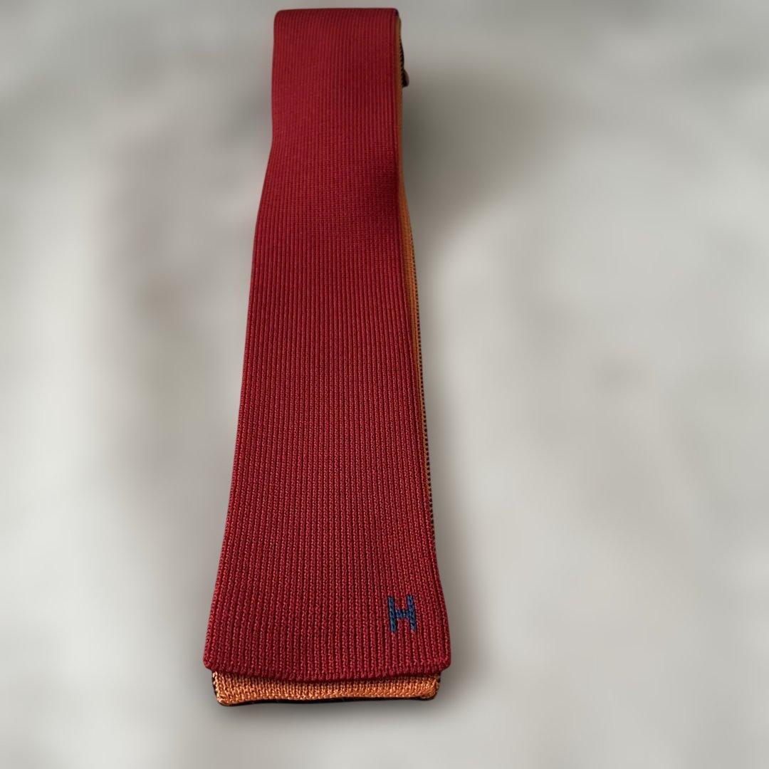 【HERMES】リバーシブル ネクタイ ネイビー レッド オレンジ ブルー