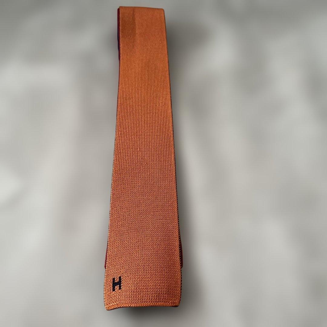 【HERMES】リバーシブル ネクタイ ネイビー レッド オレンジ ブルー