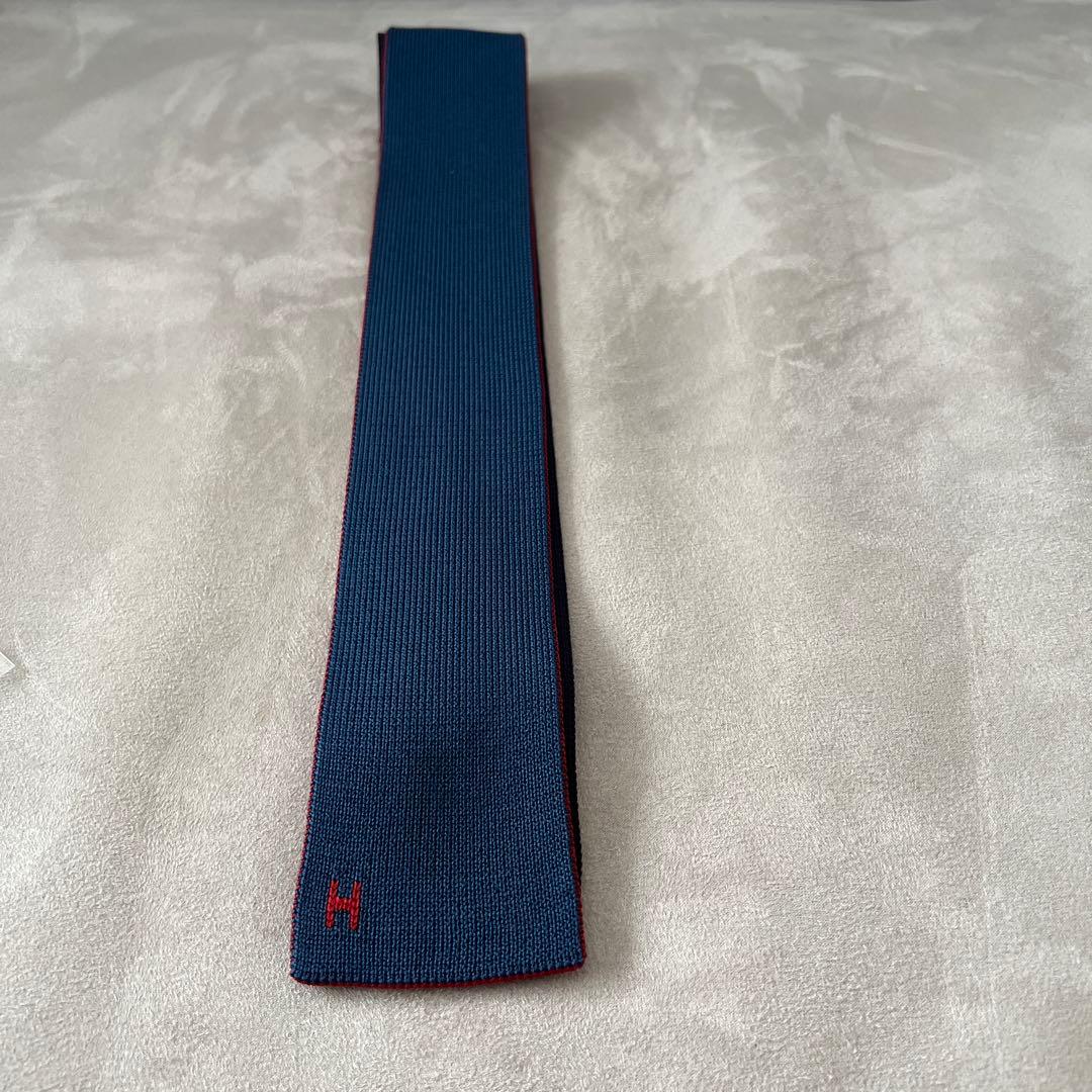 【HERMES】リバーシブル ネクタイ ネイビー レッド オレンジ ブルー