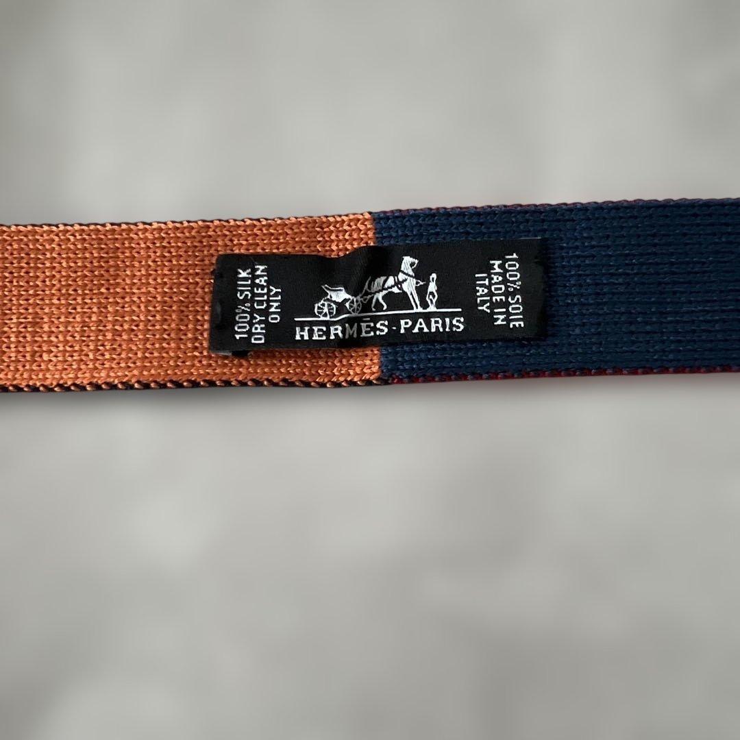 【HERMES】リバーシブル ネクタイ ネイビー レッド オレンジ ブルー