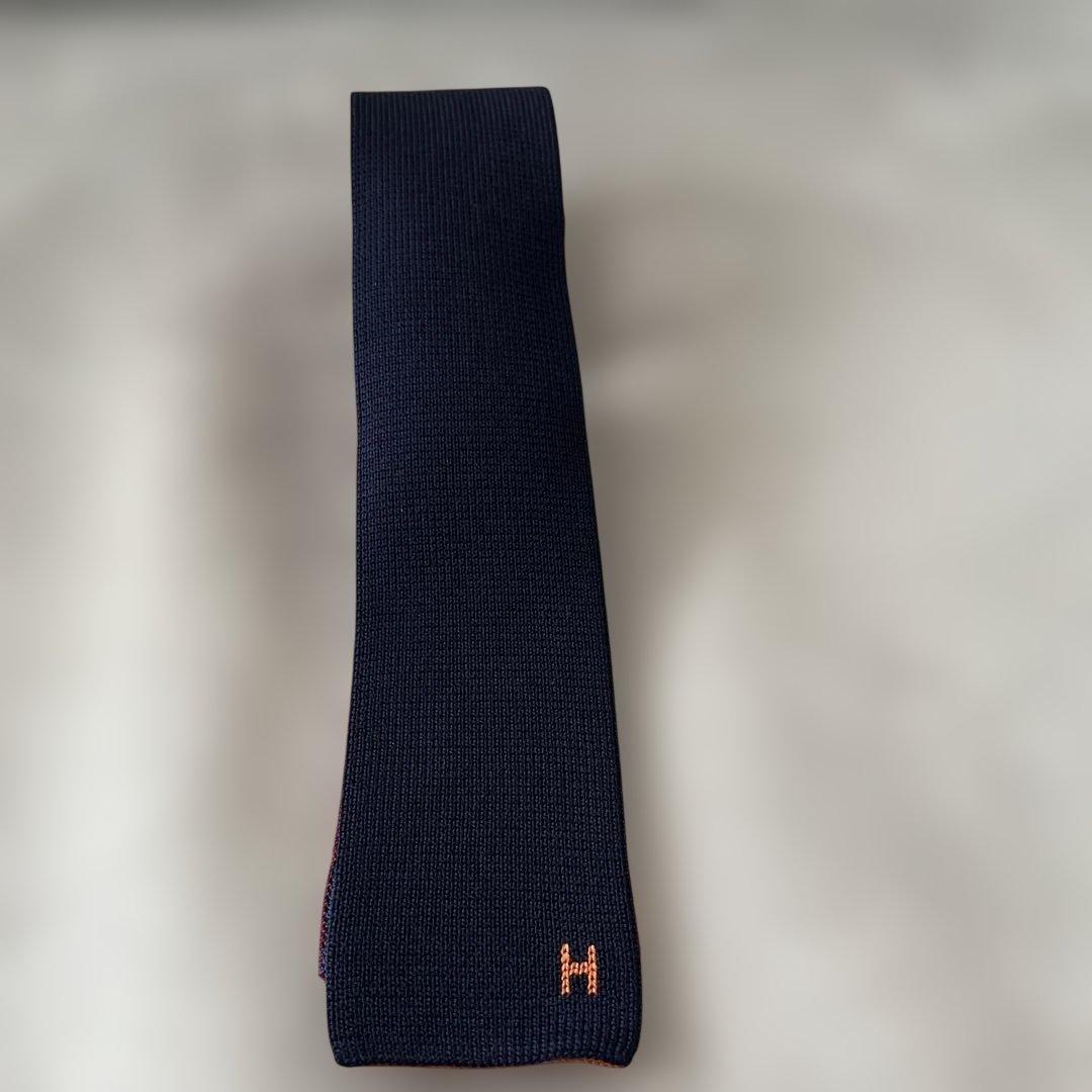 【HERMES】リバーシブル ネクタイ ネイビー レッド オレンジ ブルー