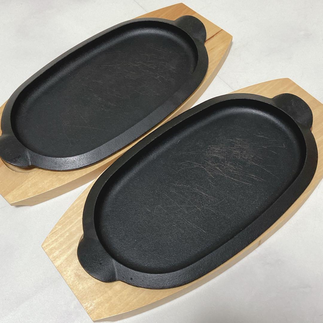 岩鋳 盛岡南部鉄器 ステーキ皿5枚 木皿木箱付 極美品