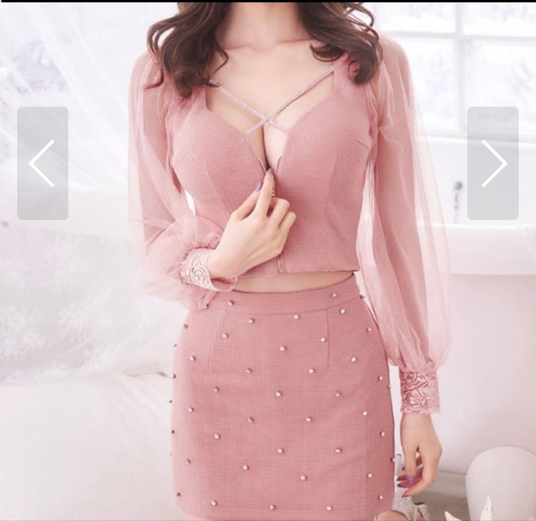 ［新品］jewels/フロントジップセットアップ/キャバドレス/ピンクMサイズ