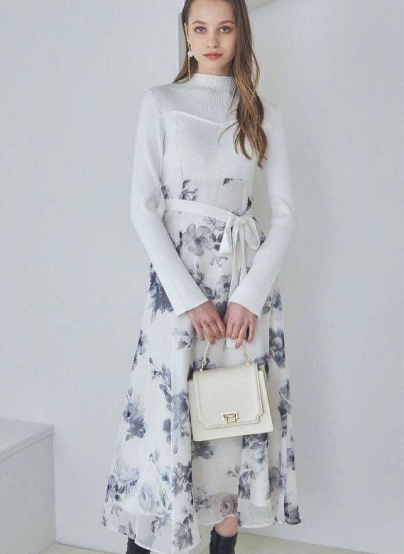 MERCURY DUO フラワードッキングロングスリーブワンピース