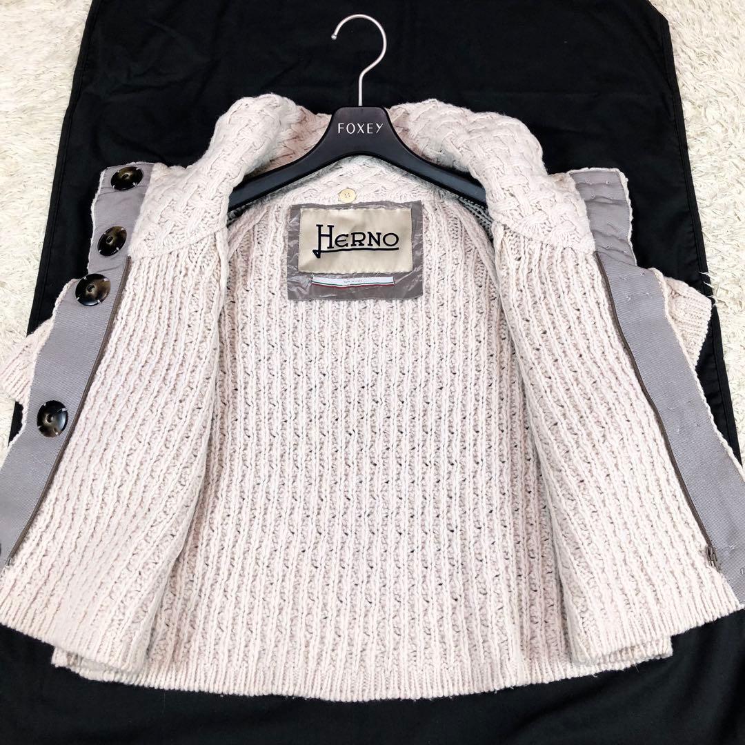 希少デザイン ヘルノ 2way ダウンベスト ニット 取外し可 グレージュ 42