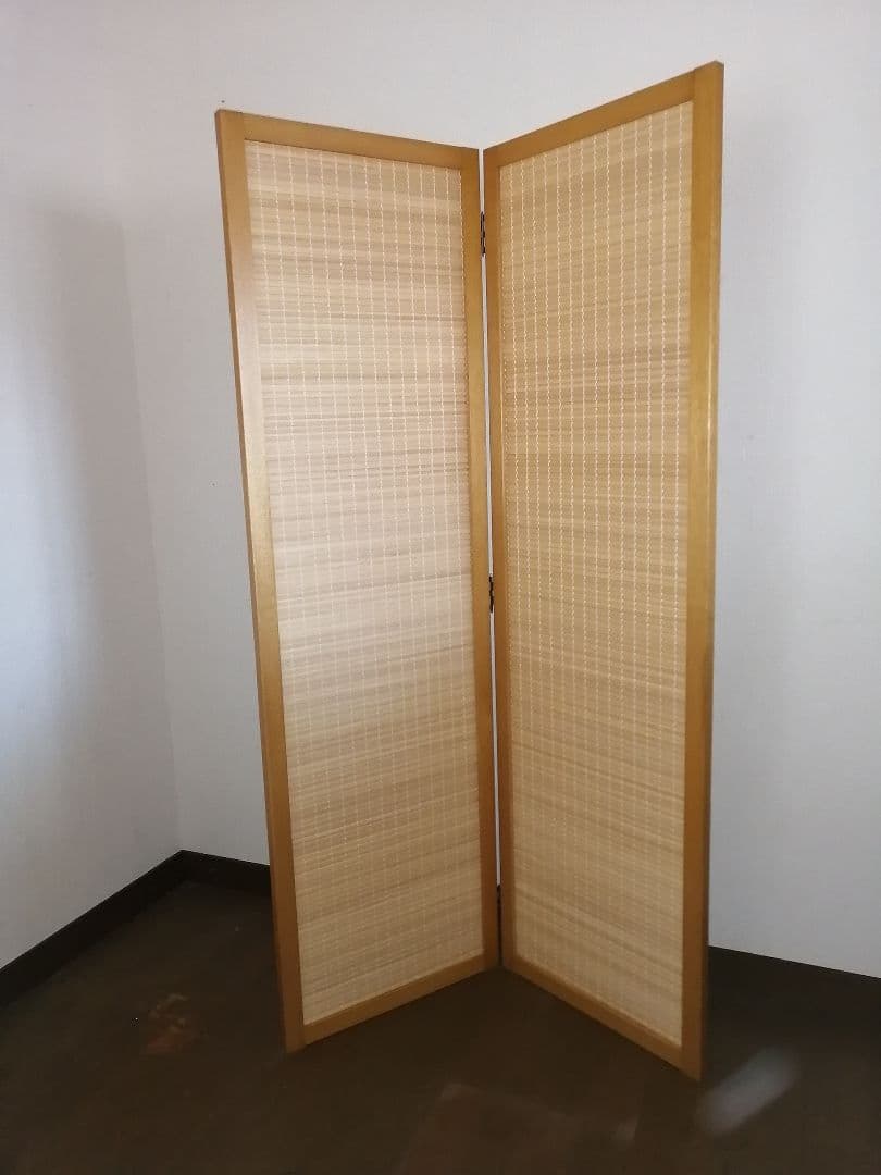 目隠しタイプ、木製重ね織りすだれ2連パーテーション