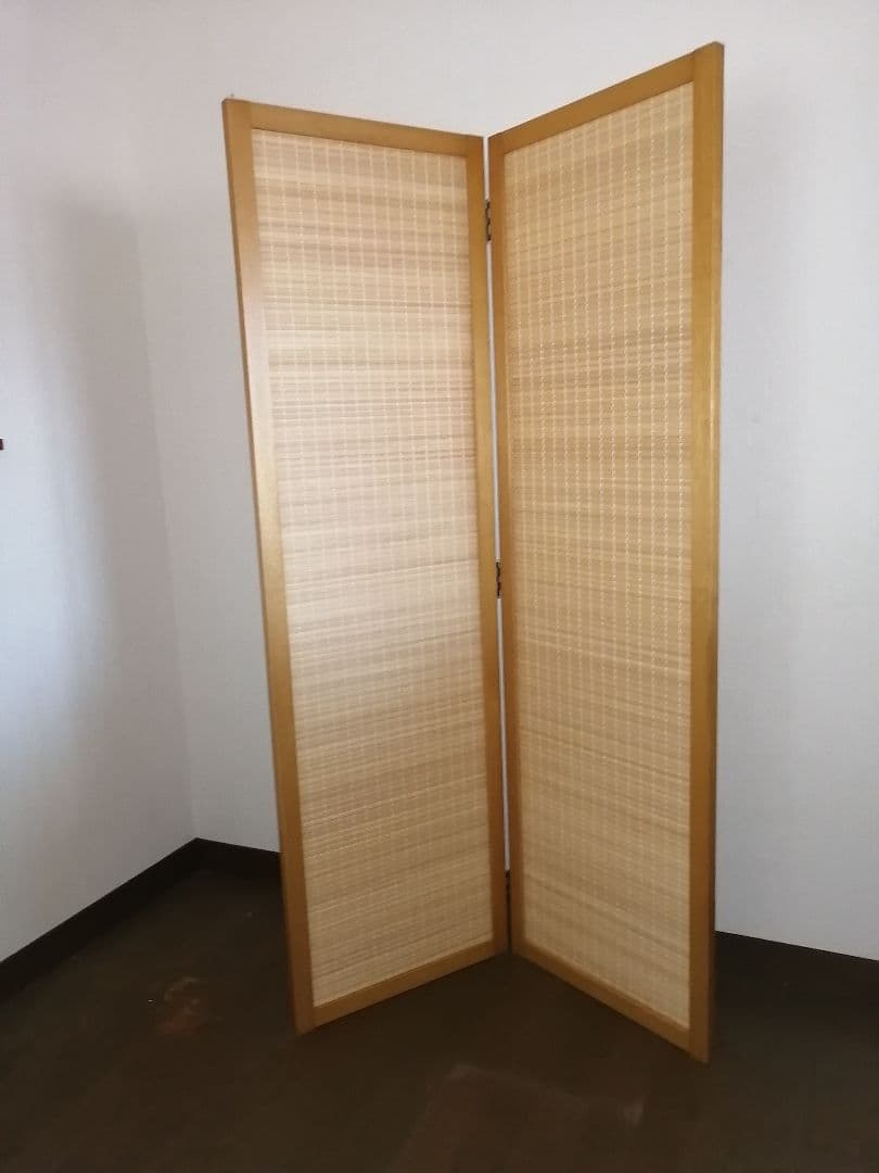 目隠しタイプ、木製重ね織りすだれ2連パーテーション
