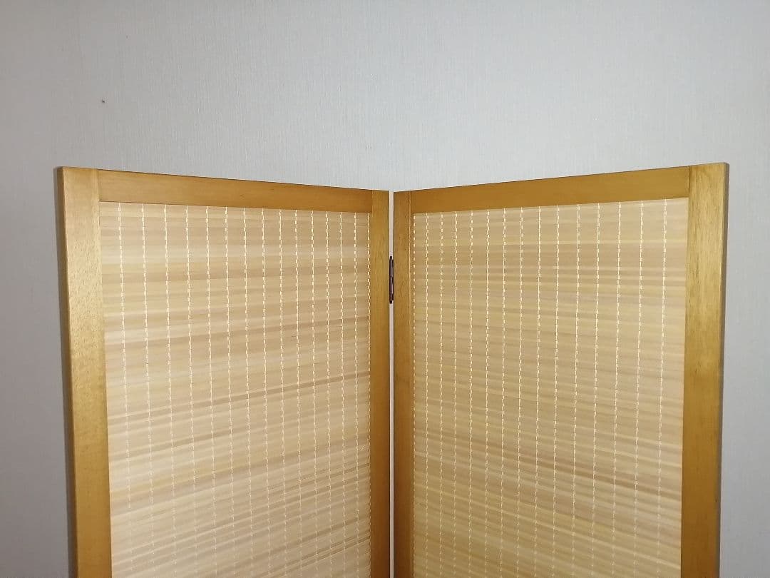 目隠しタイプ、木製重ね織りすだれ2連パーテーション