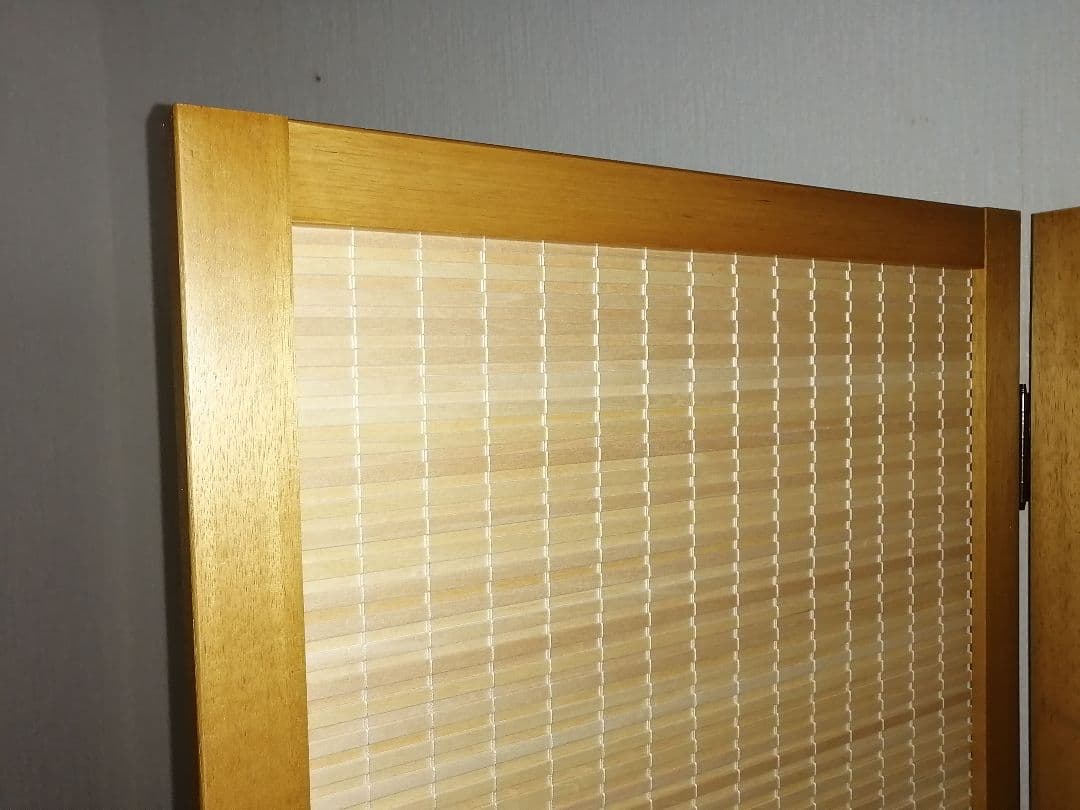 目隠しタイプ、木製重ね織りすだれ2連パーテーション