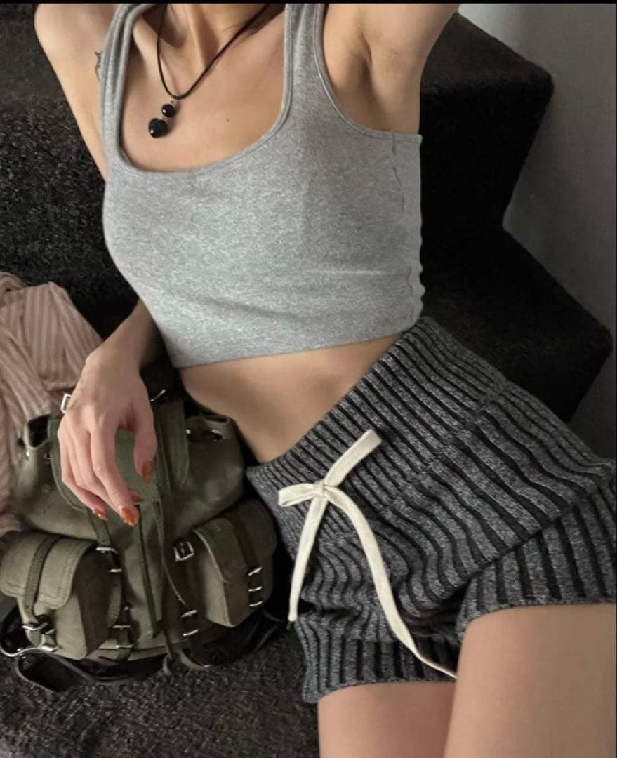 完売ヘザーグレー　JUEMIニットパンツContrast Knit Shorts