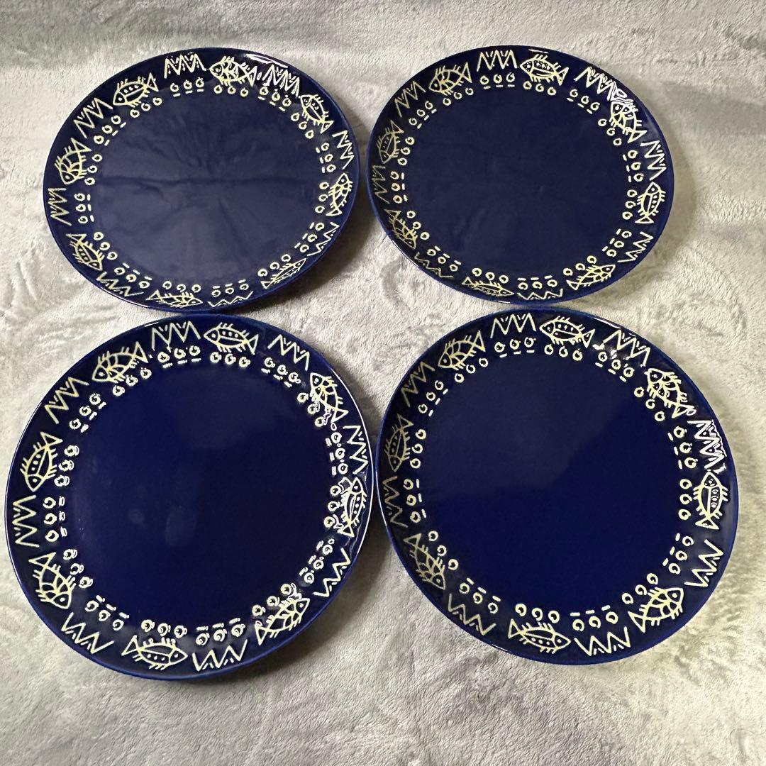 【廃盤・希少】ミッチャム 藤井風 パスタ皿 4枚セット アラビアンブルー 魚柄