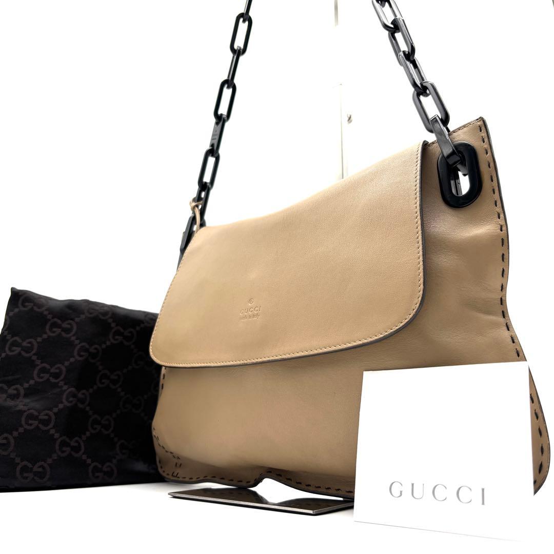 希少・美品 グッチ ワンショルダーバッグ プラスチックチェーン ロゴ ベージュ