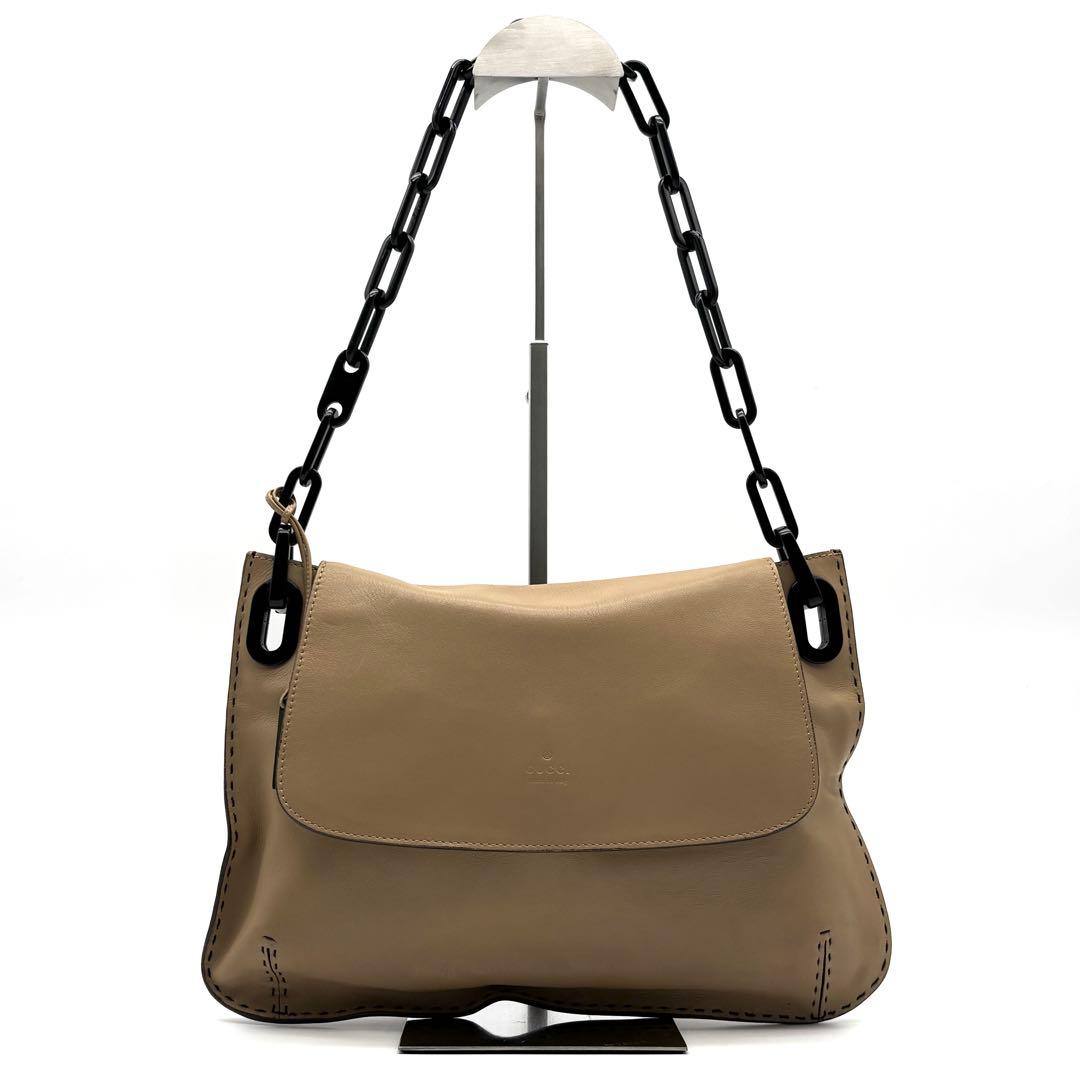 希少・美品 グッチ ワンショルダーバッグ プラスチックチェーン ロゴ ベージュ