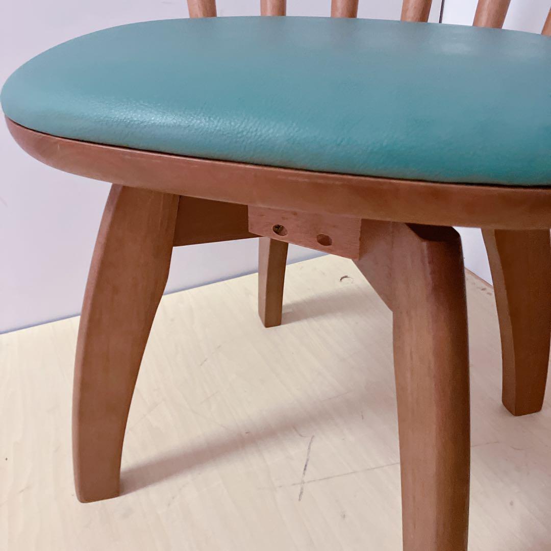 木製　回転チェア　2脚セット　ダイニングチェア　回転椅子　北欧　座面グリーン