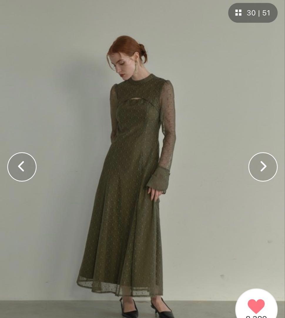 幾何学柄 レース バックオープン ワンピース パーティー ドレス　Lサイズ