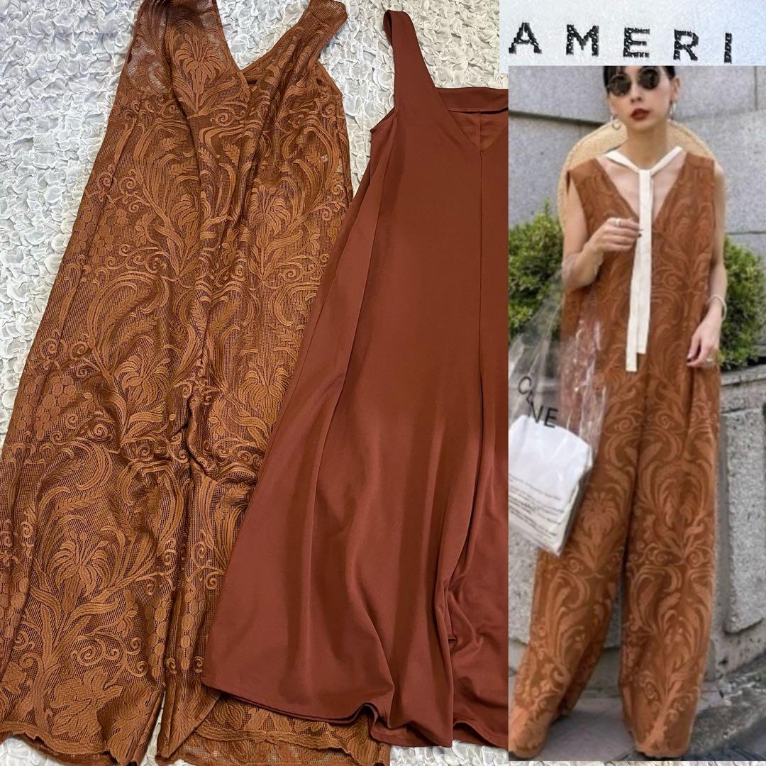 Ameri CHLOE V NECK ROMPERS セットLEPSIM 茶色