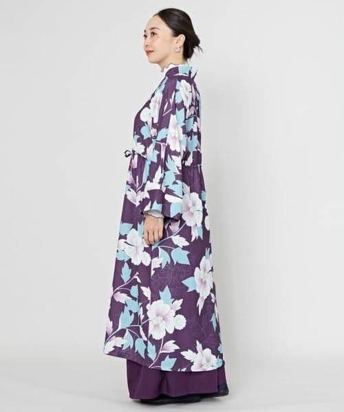 新品【カヤ】金鳳花　(きんぽうげ)　羽織付きワンピース　紫　着物