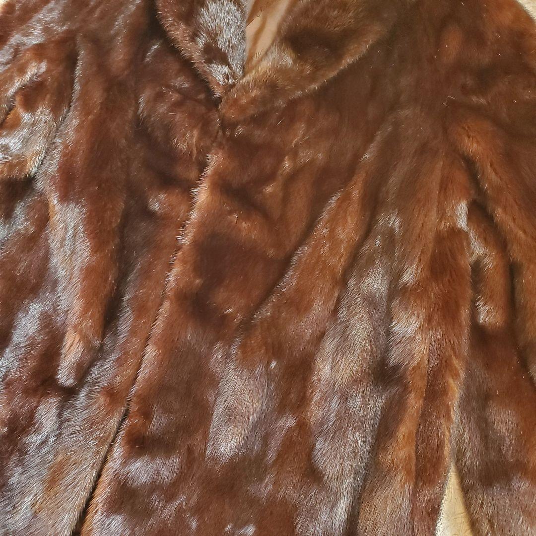 美品 MITSUKOSHI デミパフミンク毛皮 ファーコート 15号 ミドル