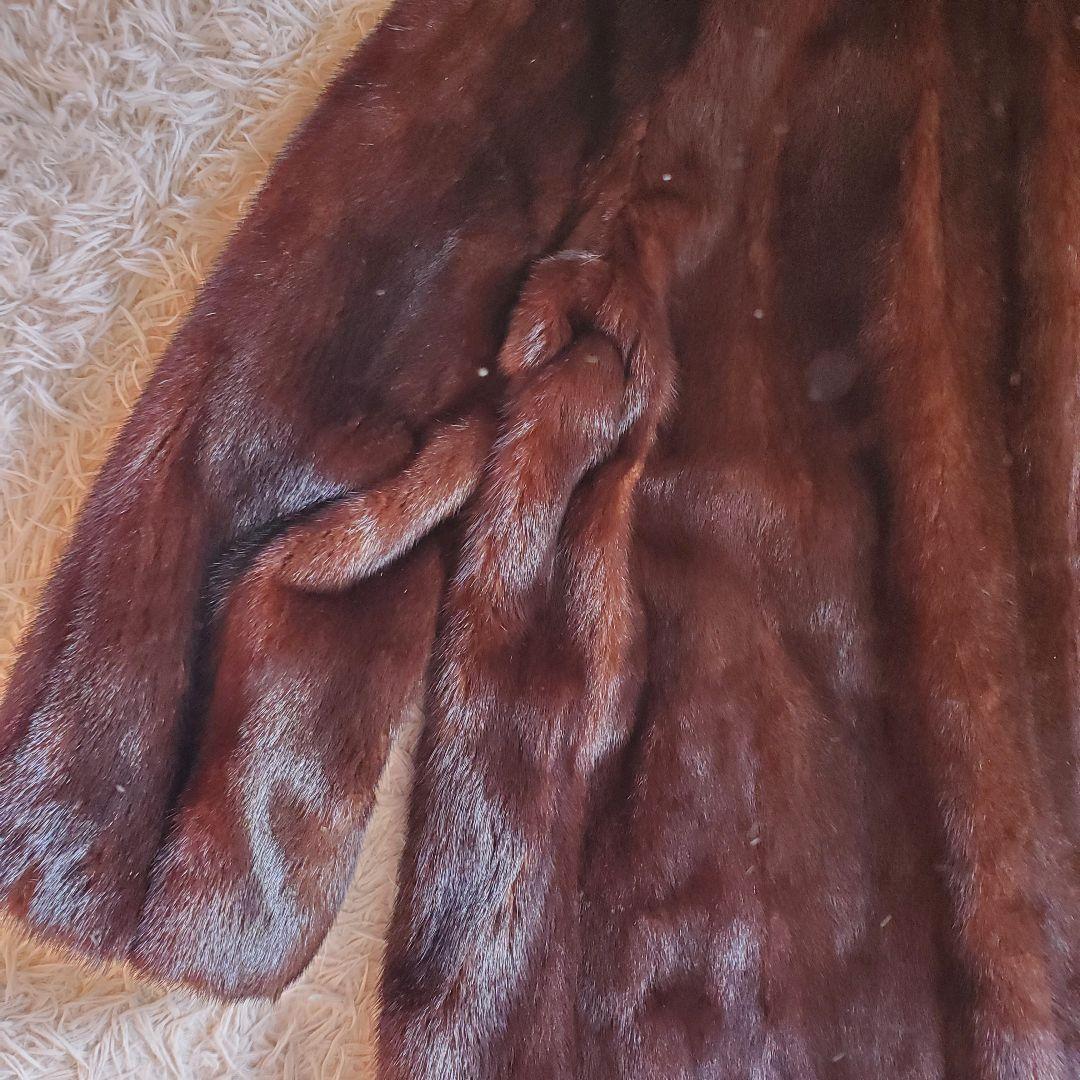 美品 MITSUKOSHI デミパフミンク毛皮 ファーコート 15号 ミドル