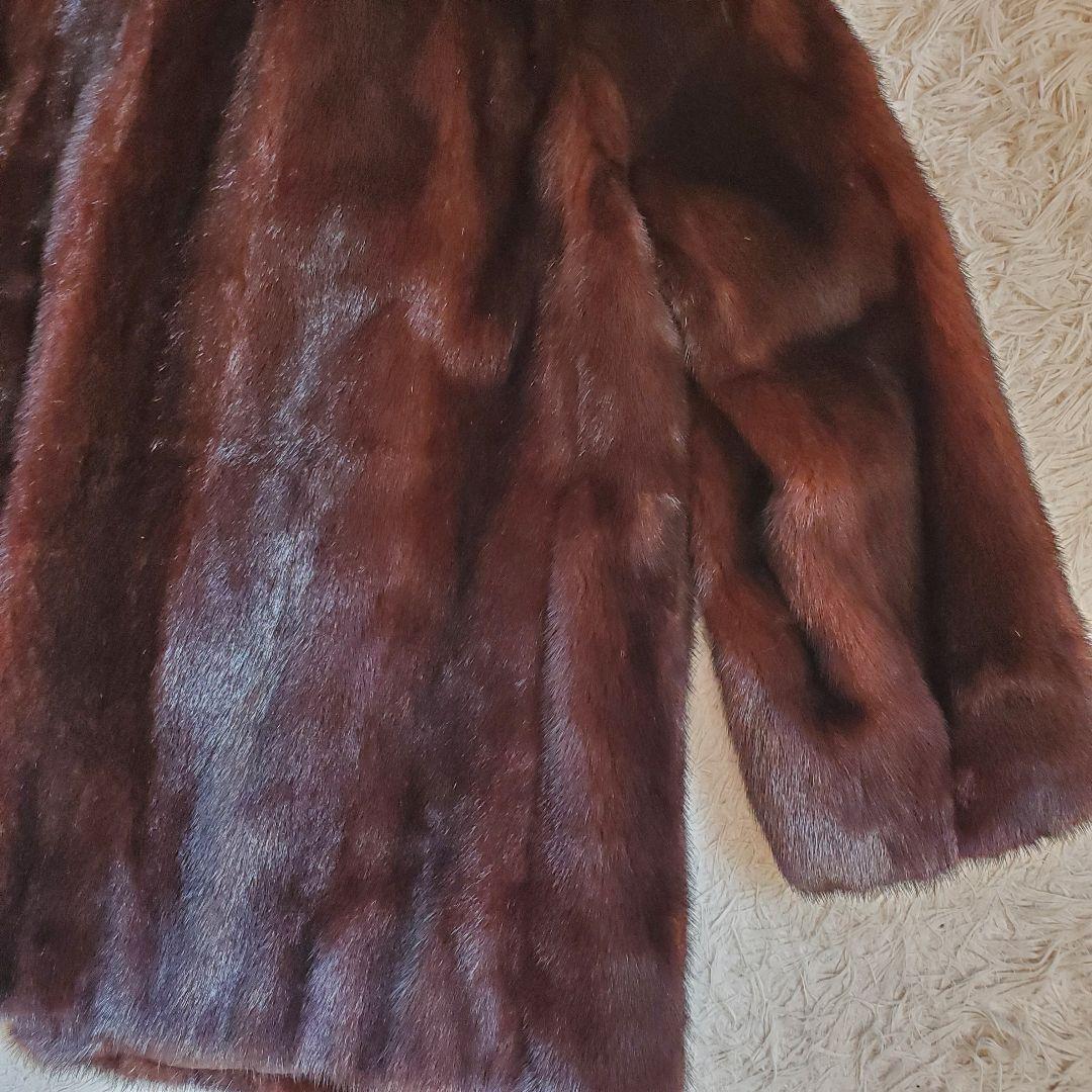 美品 MITSUKOSHI デミパフミンク毛皮 ファーコート 15号 ミドル