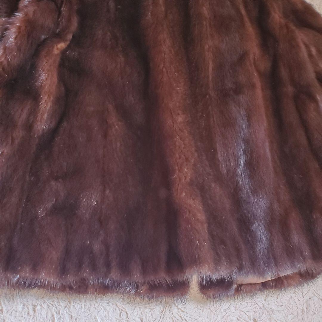 美品 MITSUKOSHI デミパフミンク毛皮 ファーコート 15号 ミドル