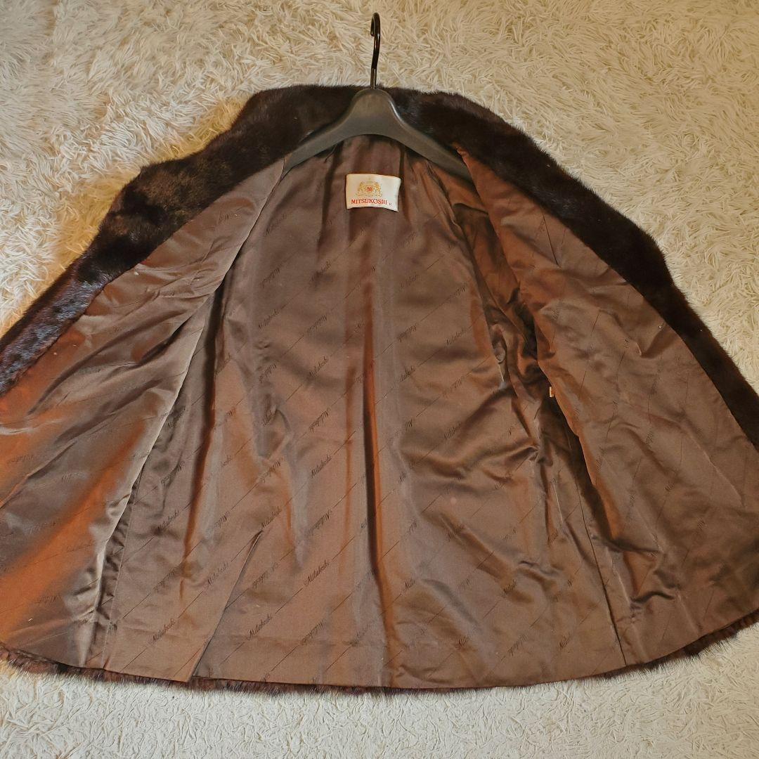 美品 MITSUKOSHI デミパフミンク毛皮 ファーコート 15号 ミドル