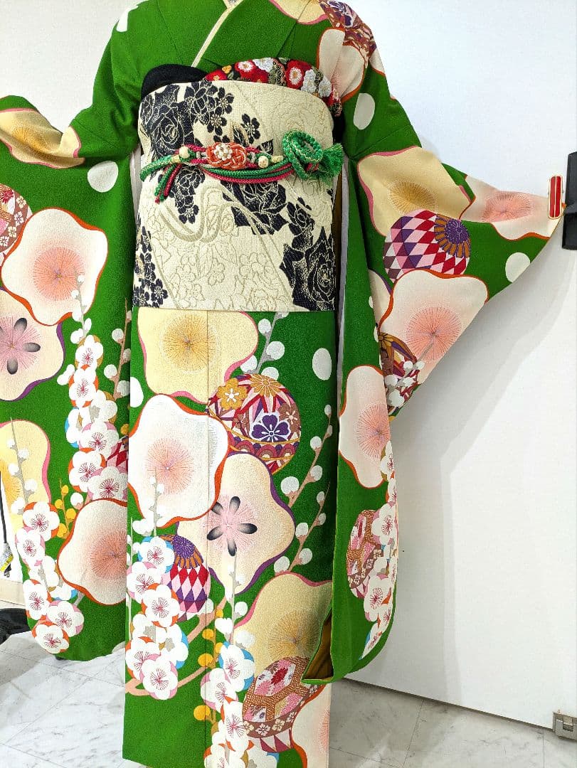 あ*ぺ様 緑色 振袖 着物 振り袖フルセット全て揃います