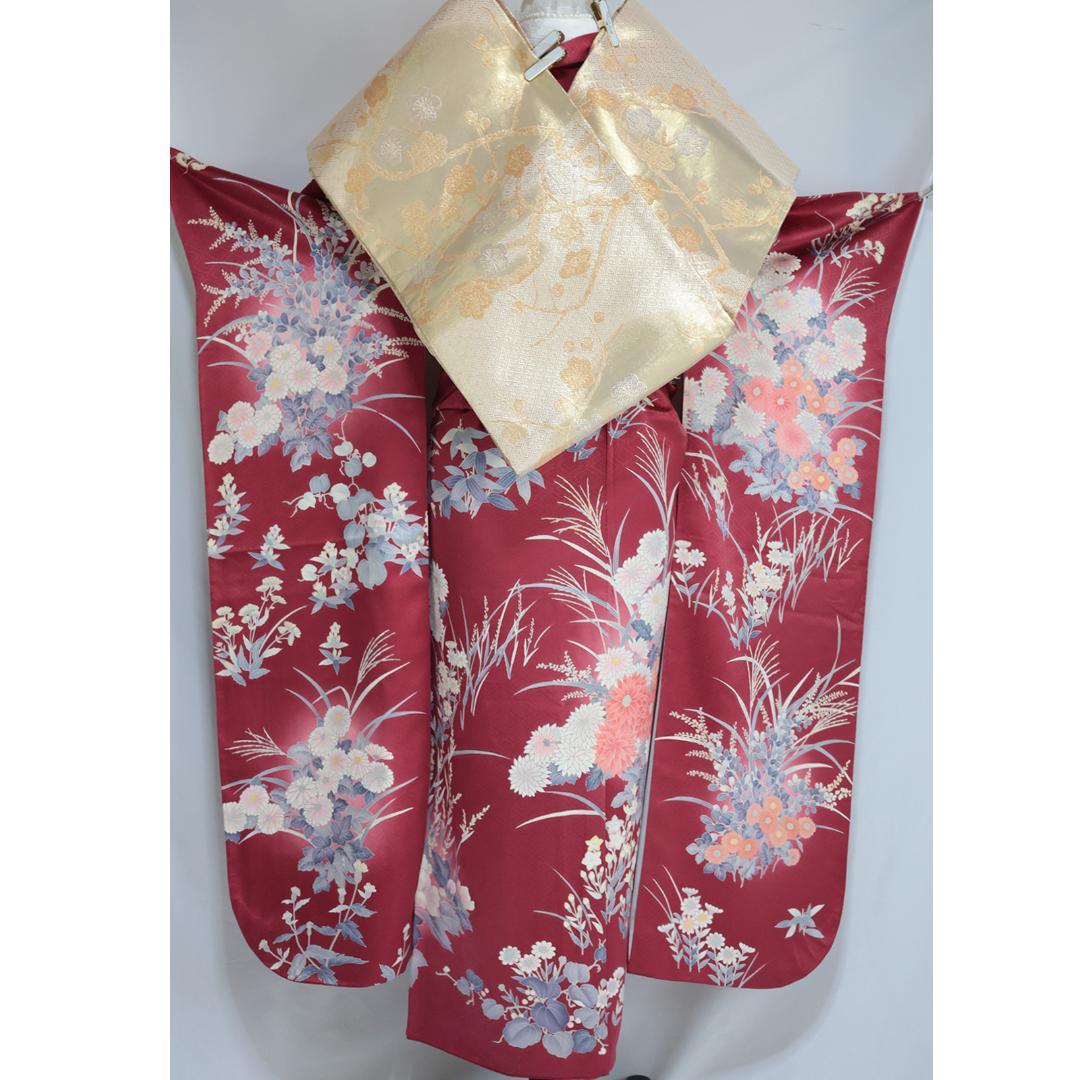 【絶妙色彩】ヴィンテージ◆ 振袖7点セット ◆フルセット帯小物付正絹Em35