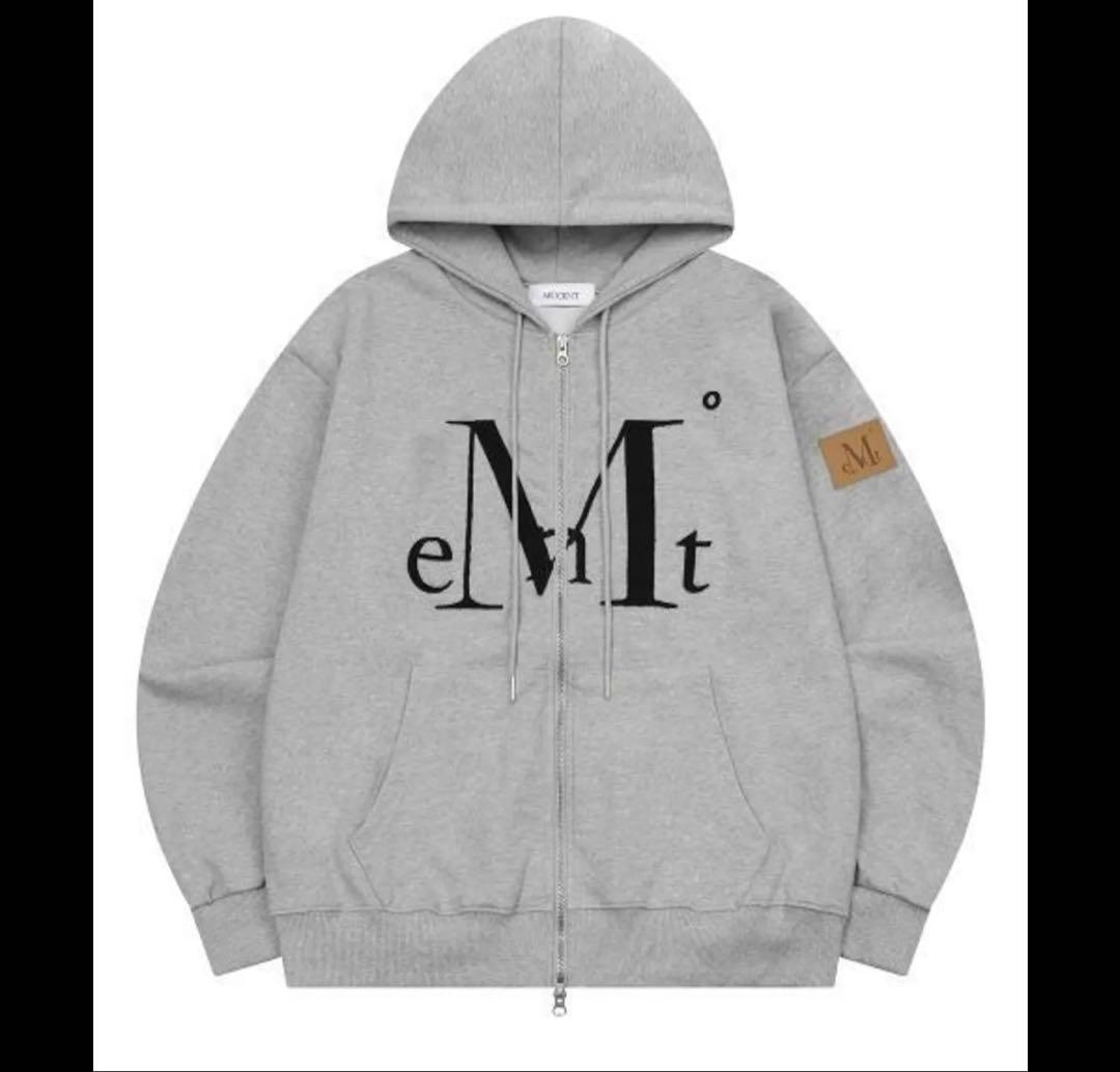 ［MUSENT］グレー フード付きジップアップパーカー